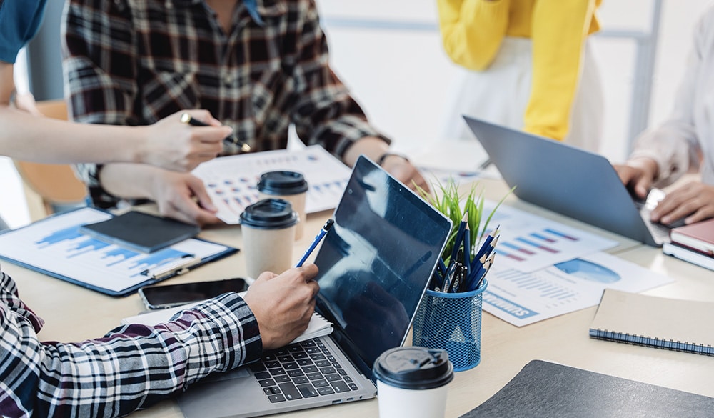 interns collaborating in the office